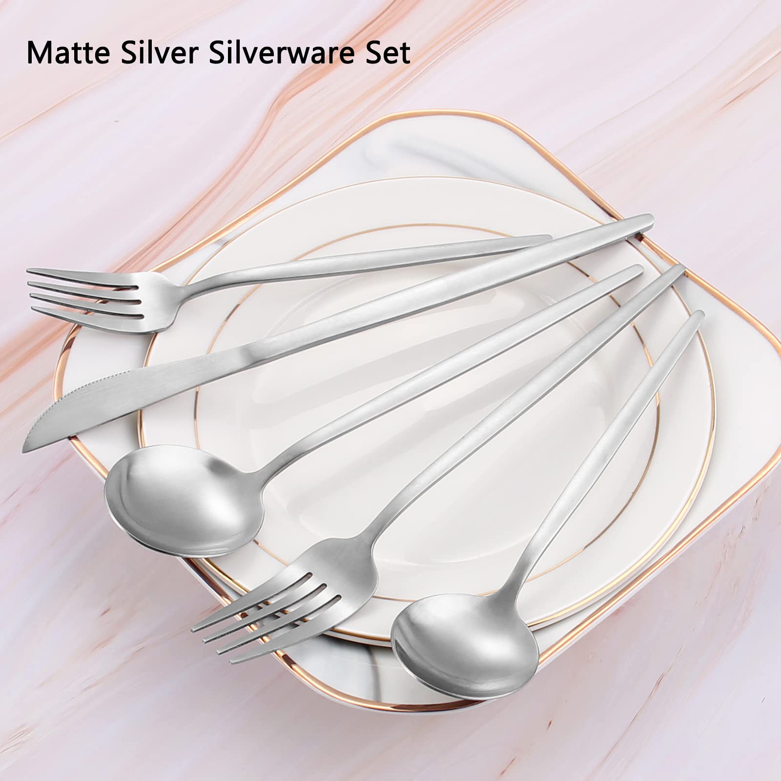 Matte Silverware Set, Vanvro 20-Piece Stainless Steel Flatware Set, Satin Finish Tableware Cutlery Set, Service For 4, Home And